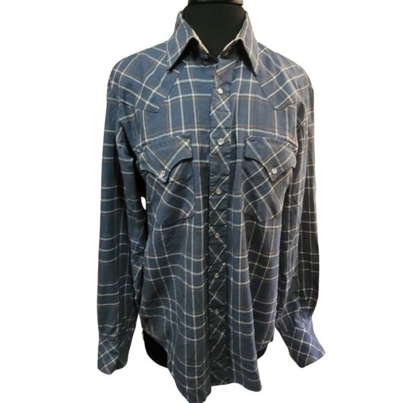 Vintage Blue Plaid Western Snap Up Shirt Size Large - Picture 1 of 4